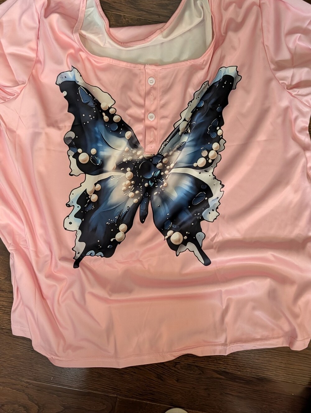 Pink Women’s Butterfly Graphic Top - Casual Short Sleeve